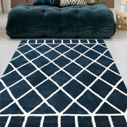 saral home Blue Geometric Cotton 4 ft x 6 ft Machine Made Carpet-picture-32