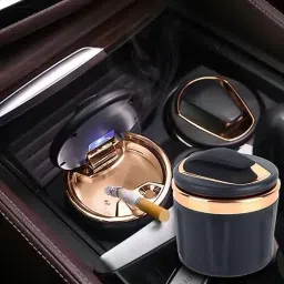 Car Ash Tray|ABS Material|LED Light|Scratch Free & Fire Resistant|Pack of 1 Black, Gold Ceramic, Plastic Ashtray-image-33