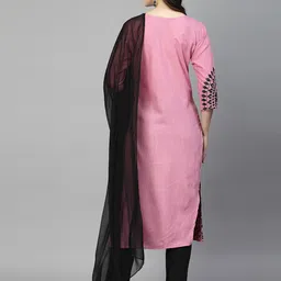 BAESD Ethnic Motifs Embroidered Regular Kurta With Trouers & Dupatta image 3