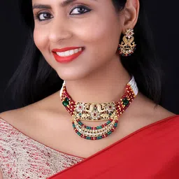 PANASH- Gold-Plated Kundan Studded & Pearl Beaded Jewellery Set-16