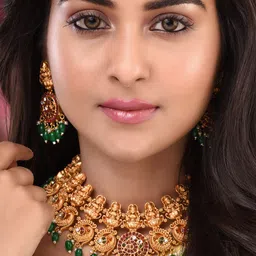 Saraf RS Jewellery Gold-Plated Pink & Green Kundan-Studded Jewellery Set-15