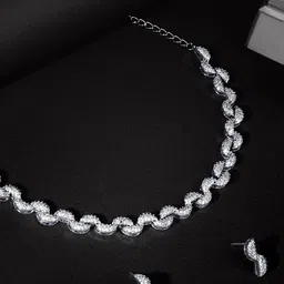 ASMITTA JEWELLERY Rhodium-Plated Cubic Zirconia Studded Jewellery Set-image-99