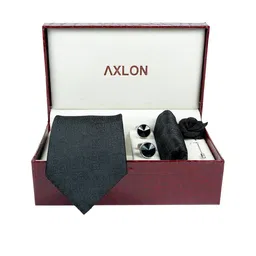 AXLON Men Printed Tie Set With Pocket Square, Cufflink & Flower Pin image 4