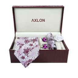 AXLON Set Of 4 Printed Necktie Pocket Square With Cufflink & Flower Pin Accessory Gift Set image 5