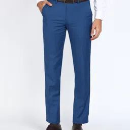 peter england Men Slim Fit Blue Polyester Trousers-picture-19