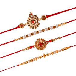 craftvatika Designer RAKHI218 Kundan, Mauli Thread, Pearl Rakhi, Greeting Card, Chawal Roli Pack Set image 2