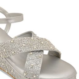 NR By Nidhi Rathi Embellished Open Toe Wedges With Backstrap image 5