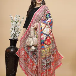 Clora Creation Ethnic Motifs Printed Mirror Work Dupatta image 4