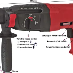 dumdaar DM26 1250w Red Rotary Electric Hammer Drill machine with 2pc Chisel and 3pc Hammer Bit Rotary Hammer Drill image 3