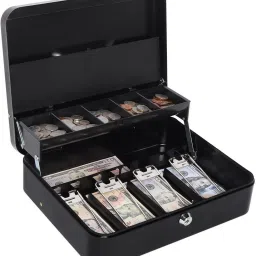 Cash Box with Safe Key Lock Tiered Money Coin Tray and Bill Slots Cash Box-11