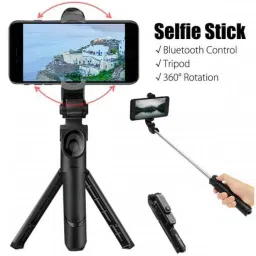 BUY SURETY 3in1 Selfie Stick multi-function Wireless Bluetooth XT-01 Selfie Stick with Remote Shutter 360 Rotate Extendable Handheld Foldable Mini Tripod Stand for Smartphones Professional Remote Control Selfie Stick Monopod Kit, Tripod image 2