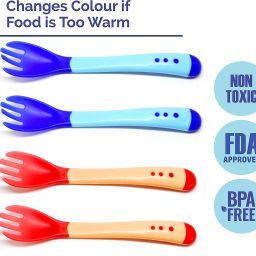 Silicone Tip Heat Sensitive Silicone Spoons | Temperature Sensing Spoons | Fork Set (Red & Blue, Pack of 4)- Silicon-4