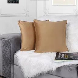 STITCHNEST Brown 2 Pieces Velvet Square Cushion Covers-image-31