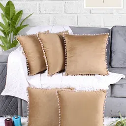 STITCHNEST Brown 5 Pieces Velvet Square Cushion Covers-image-29