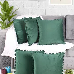 STITCHNEST Green 5 Pieces Velvet Square Cushion Covers-image-35