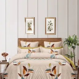 homewards Beige & Green Floral Microfiber AC Room 150 GSM Double Bed Comforter-29