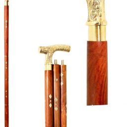 Brass Golden Handle With Sheesham Wooden 37-Inch Walking Stick-image-46
