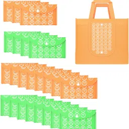 Pack of 24 Smile Foldable Grocery/Shopping Bags For Women | Orange & Green-25