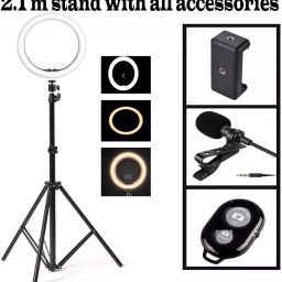 Deeshora Heavy Duty 10 " flash light ,2.1 m stand ,Holder,Collarmic,Remote control ,reels Monopod, Monopod Kit, Tripod, Tripod Ball Head, Tripod Bracket, Tripod Kit-18
