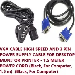 BALRAMA 2pc Set Power Cable + VGA Cable Desktop CPU Printer Monitor Vga to Vga Cord Wire Combo Set image 2