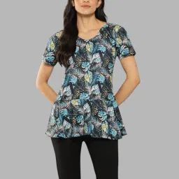 Muhuratam Womens Turqouise-Black Colour Printed Leaf Print Swim Suit With Goggle Printed Women Swim-dress Light Blue Swimsuit-picture-9