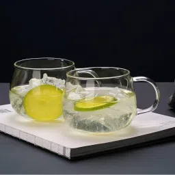 Pack of 2 Glass Green Tea Mug, Soup Bowl Jumbo Glass Cup with Handle for Coffee-21