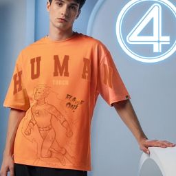 Men Graphic Print Round Neck Pure Cotton Orange T-Shirt-image-70