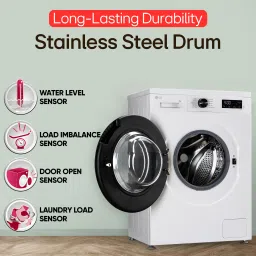lg 7 Kg 5 Star, Inverter Direct Drive Technology, Wi-Fi Enabled, 6 Motion DD, Allergen free with Steam Fully Automatic Front Load with In-built Heater Blue, White image 3