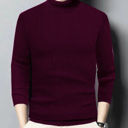 Men Solid High Neck Maroon Sweater-image-22