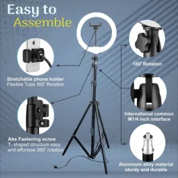 SHINEON 3 Brightness Modes LED Bulb Selfie Ring Light Metal Tripod Stand Live Flashlight Tripod Kit image 4