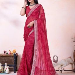Ready to Wear Striped Leheria Georgette Saree-image-22