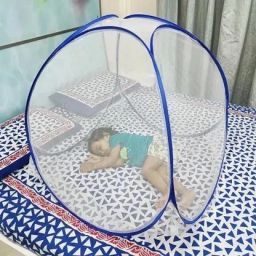 Polyester Kids Baby Bed Mosquito Net – White Net with Blue Border | Foldable & Lightweight Mosquito Net-27