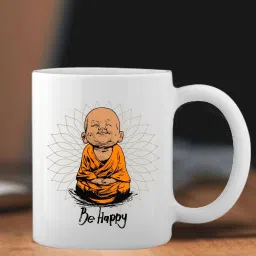 Premium Quality "Be Happy Buddha "Printed Glossy Finished , 350ml Ceramic Coffee Mug-24