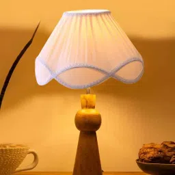 new era Off-white cotton Vintage lamp with wood base (12x20.3)-picture-26