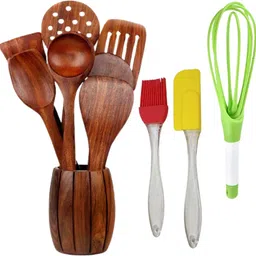 purchaze24x7 Kitchen Utensils cooking Spoons Set Of 11 Wooden, Silicone Serving Spoon Set-picture-10