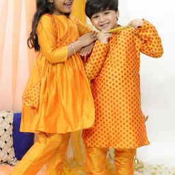 VASTRAMAY Boys Ethnic Printed Mandrain Collar Regular Kurta Set-image-80