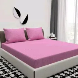 300 TC Satin King Striped Fitted (Elastic) Bedsheet-19