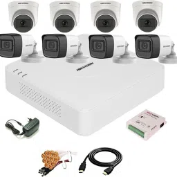HIKVISION 8 Channal Turbo HD H.265 DVR 1Pcs,Outdoor Camera 5 MP Turbo HD AUDIO 4Pcs,Indoor Camera 5 MP Turbo HD AUDIO 4Pcs,Power Supply 1Pcs ,Full combo set Security Camera-36