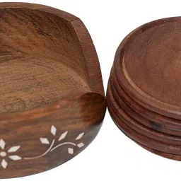 sk handicraft Round Wood Coaster Set image 2