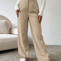 Women Relaxed Cream Polyester Trousers-image-2