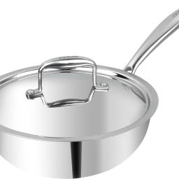 Platinum Triply Stainless Steel Deep Frypan with Riveted Sturdy Handle Fry Pan 22 cm diameter with Lid 2.4 L capacity-image-41