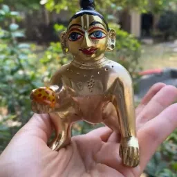 Astadhatu Brass Laddu Gopal Murti Pure Pital Brass Makhan Krishna Murti Decorative Showpiece - 12 cm-47