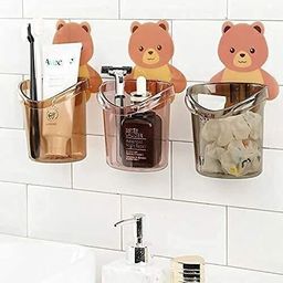 radha Pack of 2 Teddy Bear Toothbrush Holder Wall-Mounted, Cute Storage Cup X2.25 Hook 1-picture-32