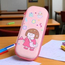 colorbee Cartoon Girl Birthday Pink Pen Pouch Stylish Lightweight Pencil Case Compass Animal Character, Cute Girl Cartoon, Floral Prints Art Polyester Pencil Box-picture-45
