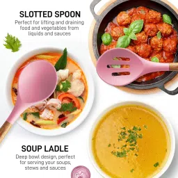 zeqon Pink Color Utensils Set Non-Stick Silicone Cooking Set with Wood Handles Non-Stick Spatula image 3