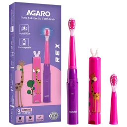 AGARO REX Sonic Rechargeable Electric Toothbrush with 2 Replacement Heads for Kids (3 Cleaning Modes, Purple)-picture-15