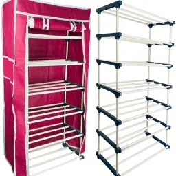 6Tiers Book Shelf Plastic Rack With Cover Wardrobe Portable Multipurpose Folding Plastic Open Book Shelf-24