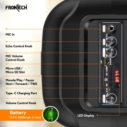 Frontech TWS Wireless Bluetooth 5.0 Trolley Speaker with System |RGB | USB 22 W Bluetooth Party Speaker image 4