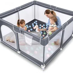 kartaharta Baby Playpen with Ball – Portable Play Yard with Breathable Mesh Panels (gray) Cot-picture-28