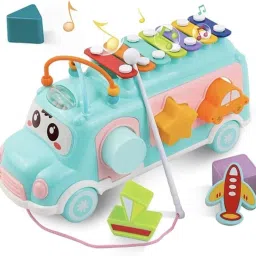 Pullable School Bus With Xylophone Instrument Toy For Kids, With 7 Shape Blocks-image-14